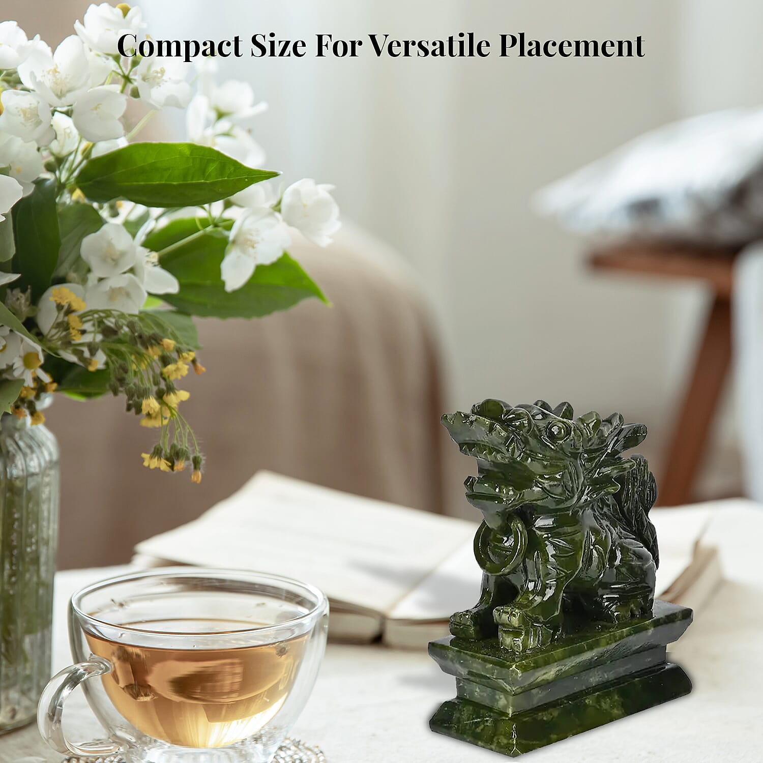 Set of 2 Handcrafted Serpentine Feng Shui Pixiu Figurine (3.7x1.7x4.7)