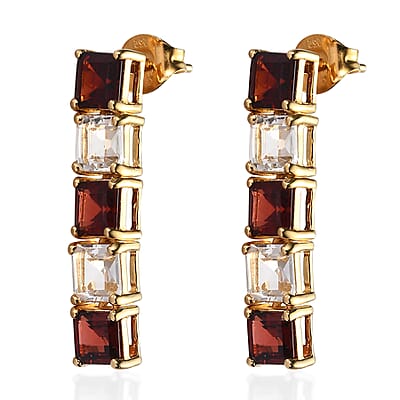 Premium Mozambique Garnet and White Topaz 7.65 ctw Stud Earrings in 18K Vermeil Yellow Gold Over Sterling Silver