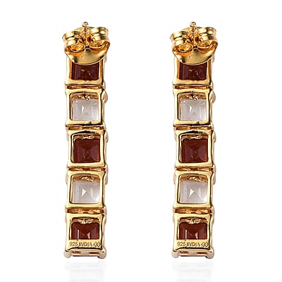 Premium Mozambique Garnet and White Topaz 7.65 ctw Stud Earrings in 18K Vermeil Yellow Gold Over Sterling Silver
