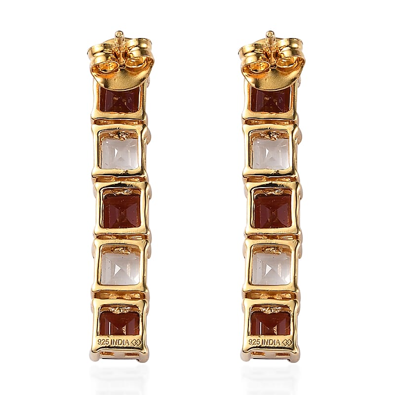 Premium Mozambique Garnet and White Topaz 7.65 ctw Stud Earrings in 18K Vermeil Yellow Gold Over Sterling Silver