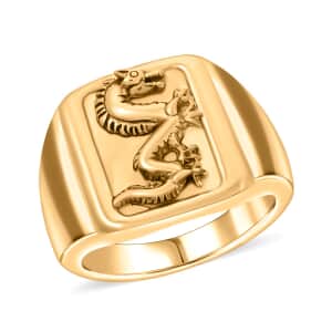 22K Yellow Gold Electroform Dragon Signet Men's Ring (Size 11.0) 5.10 Grams