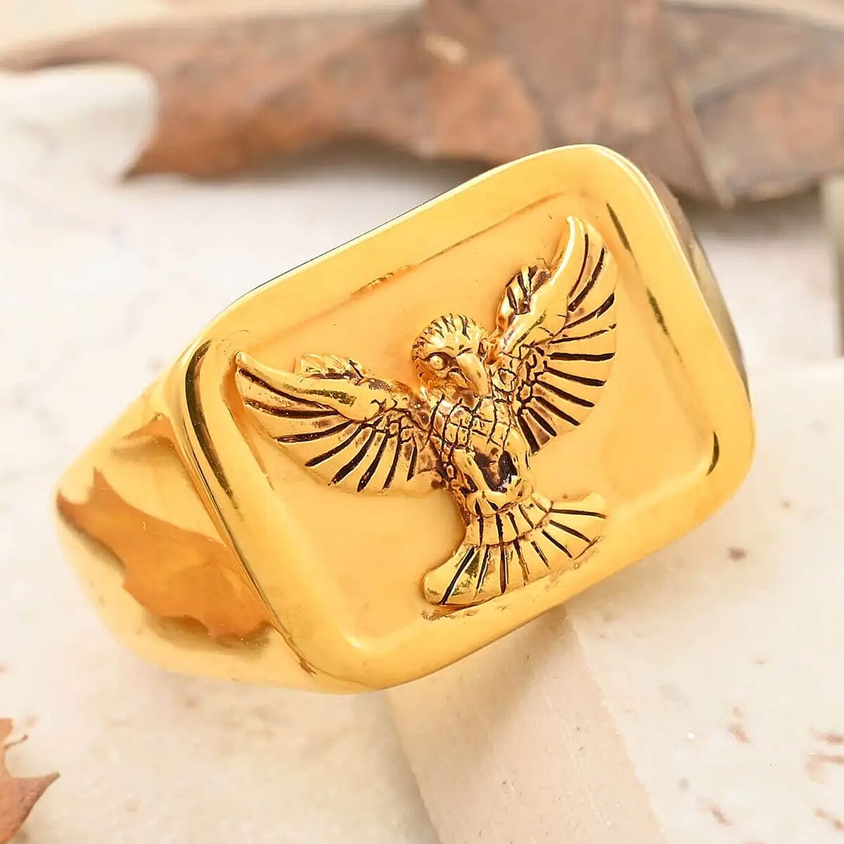 22K Yellow Gold Electroform Eagle Signet Men's Ring (Size 14.0) 5.10 Grams image number 1