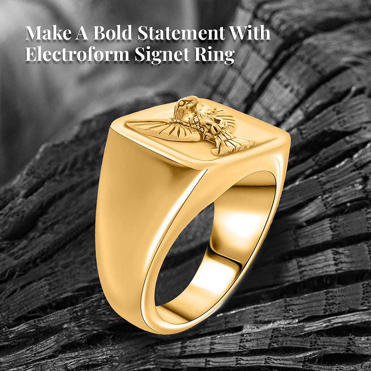 22K Yellow Gold Electroform Eagle Signet Men's Ring (Size 14.0) 5.10 Grams image number 2