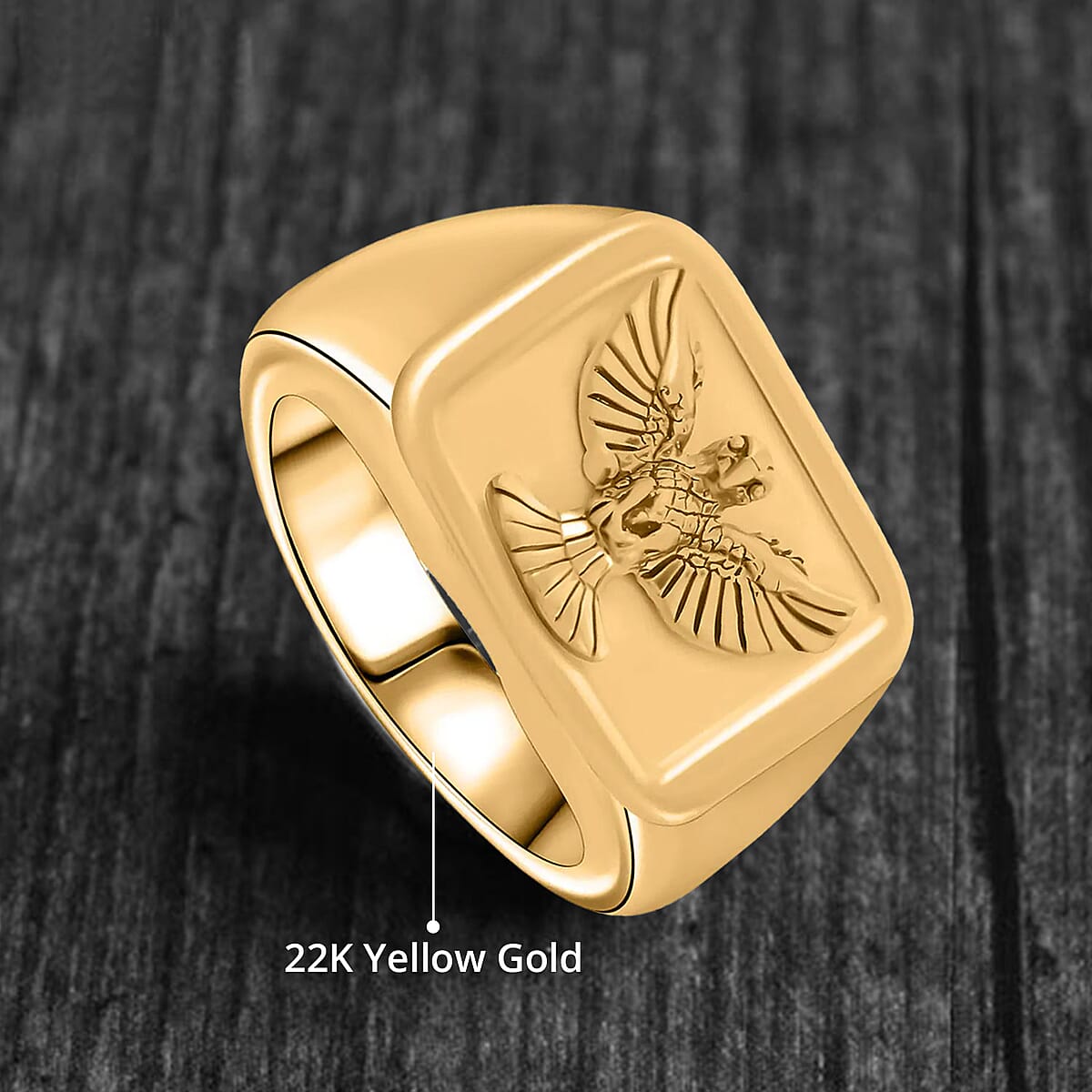 22K Yellow Gold Electroform Eagle Signet Men's Ring (Size 14.0) 5.10 Grams image number 4