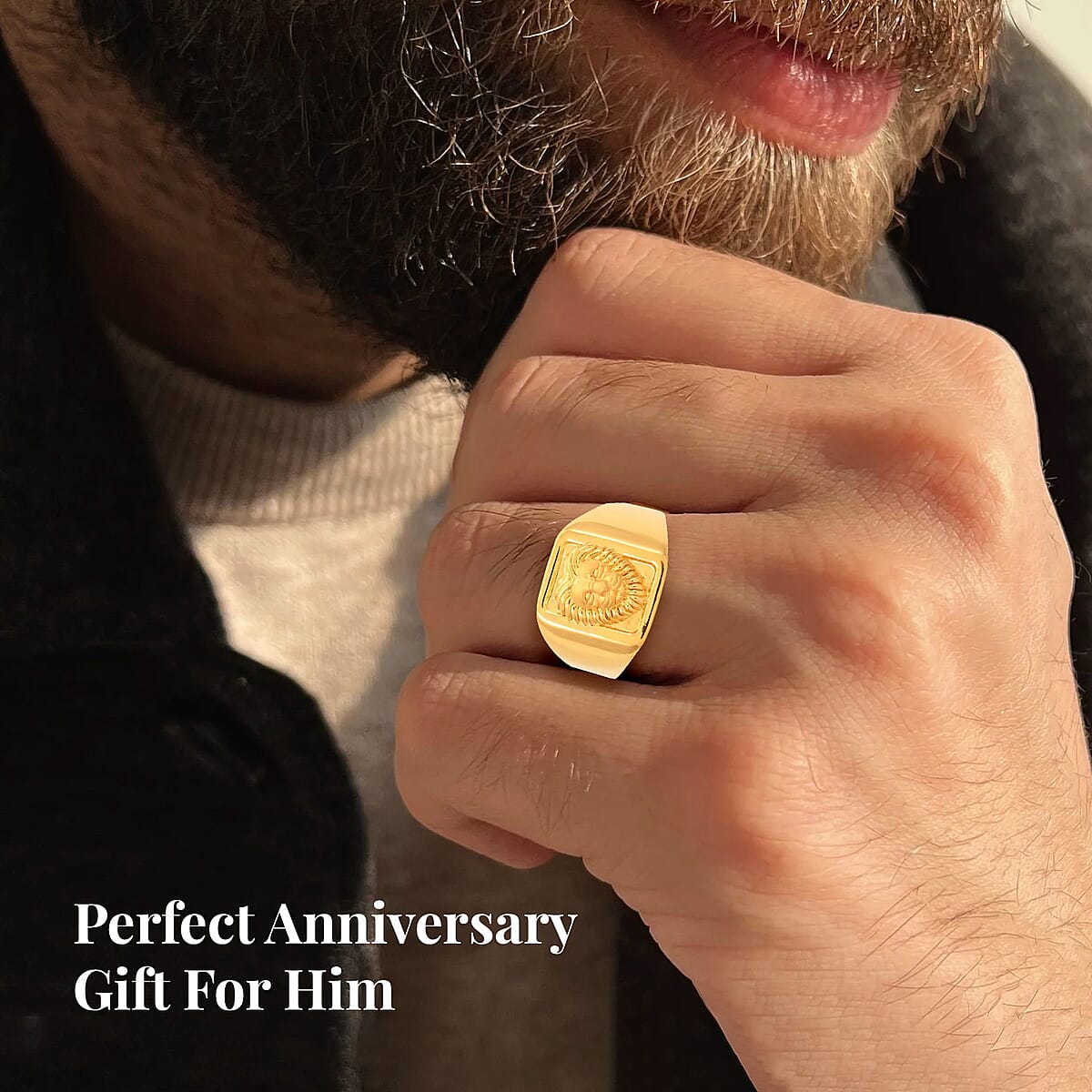 Electroform Lion Signet Men's Ring in 22K Yellow Gold 5.10 Grams (Size 14.0) image number 5