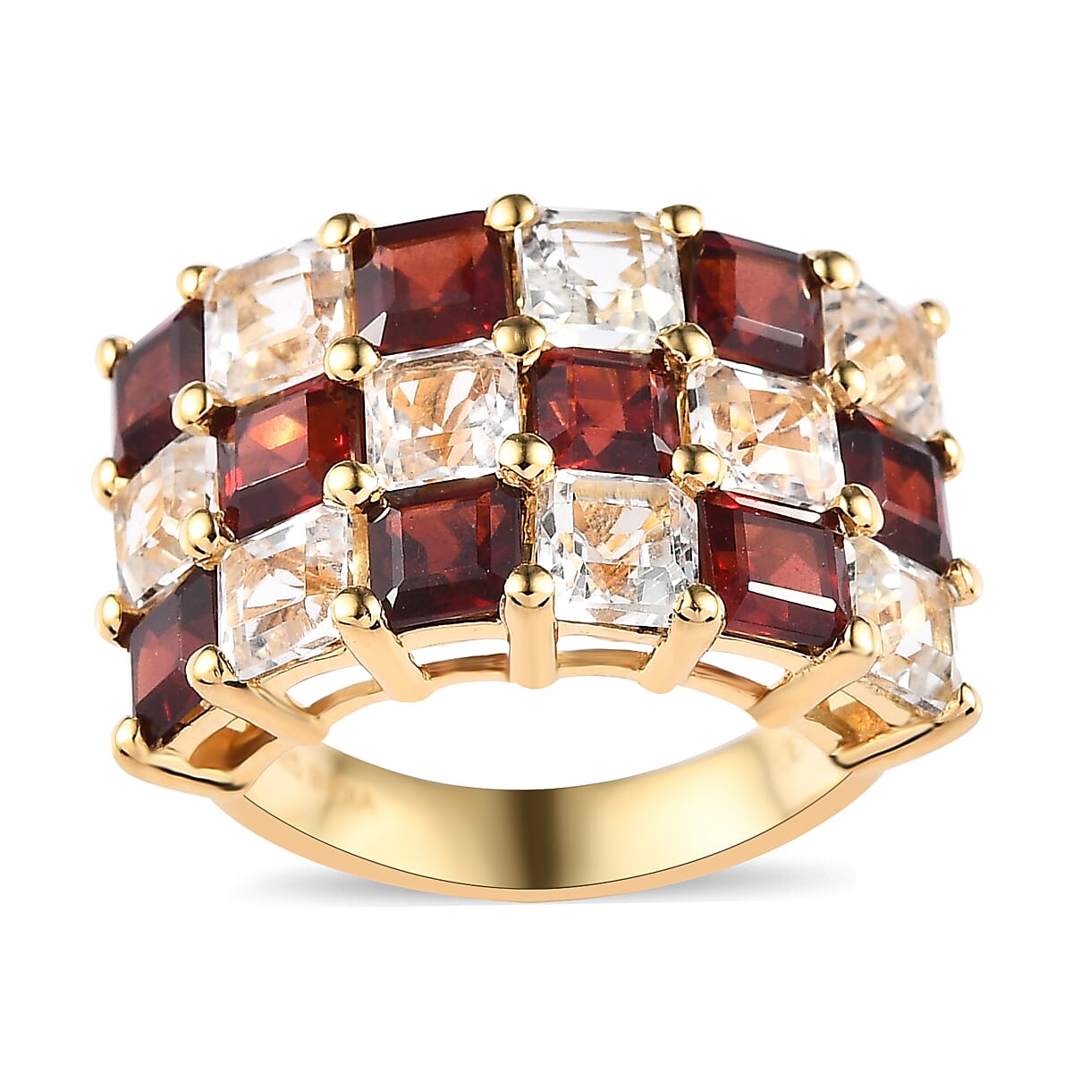 Mozambique Garnet and White Topaz 8.35 ctw Ring in 18K Vermeil Yellow Gold Over Sterling Silver (Size 7.0)