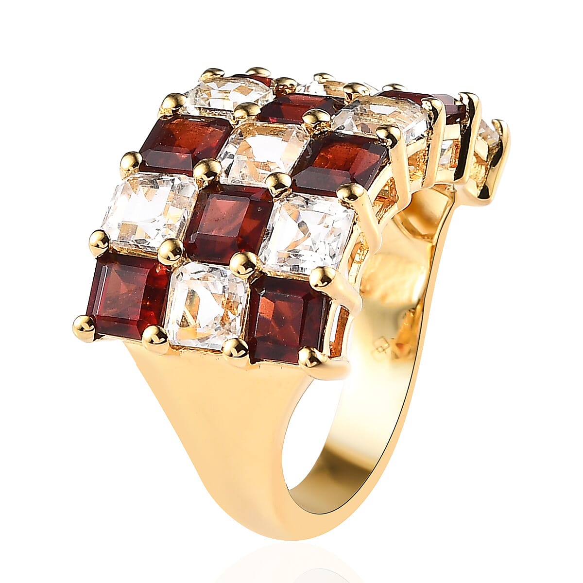 Mozambique Garnet and White Topaz 8.35 ctw Ring in 18K Vermeil Yellow Gold Over Sterling Silver (Size 7.0)
