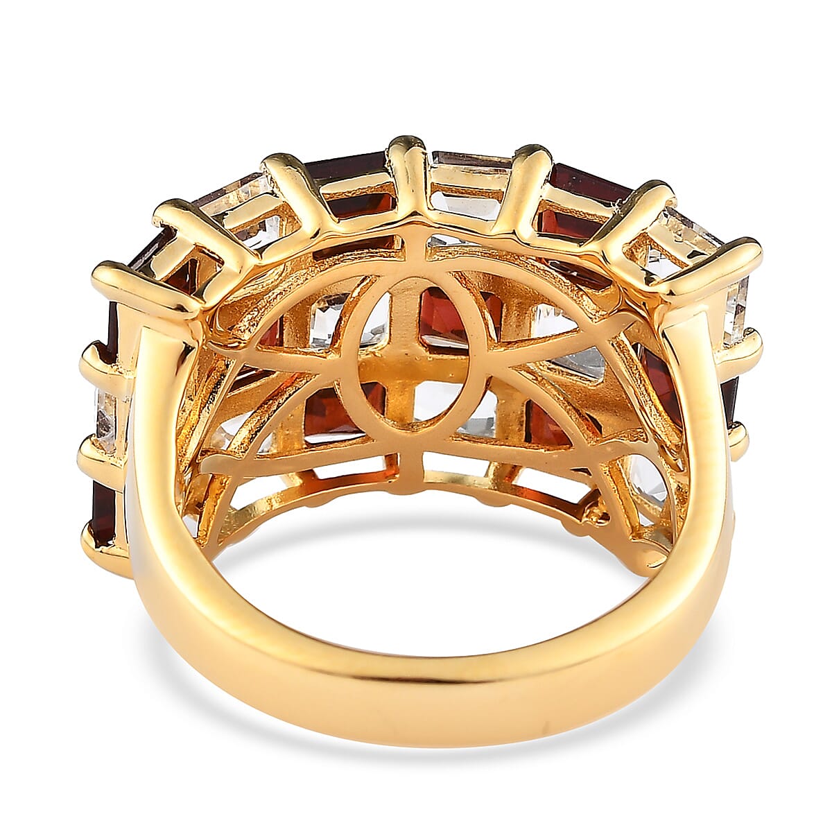 Mozambique Garnet and White Topaz 8.35 ctw Ring in 18K Vermeil Yellow Gold Over Sterling Silver (Size 7.0)