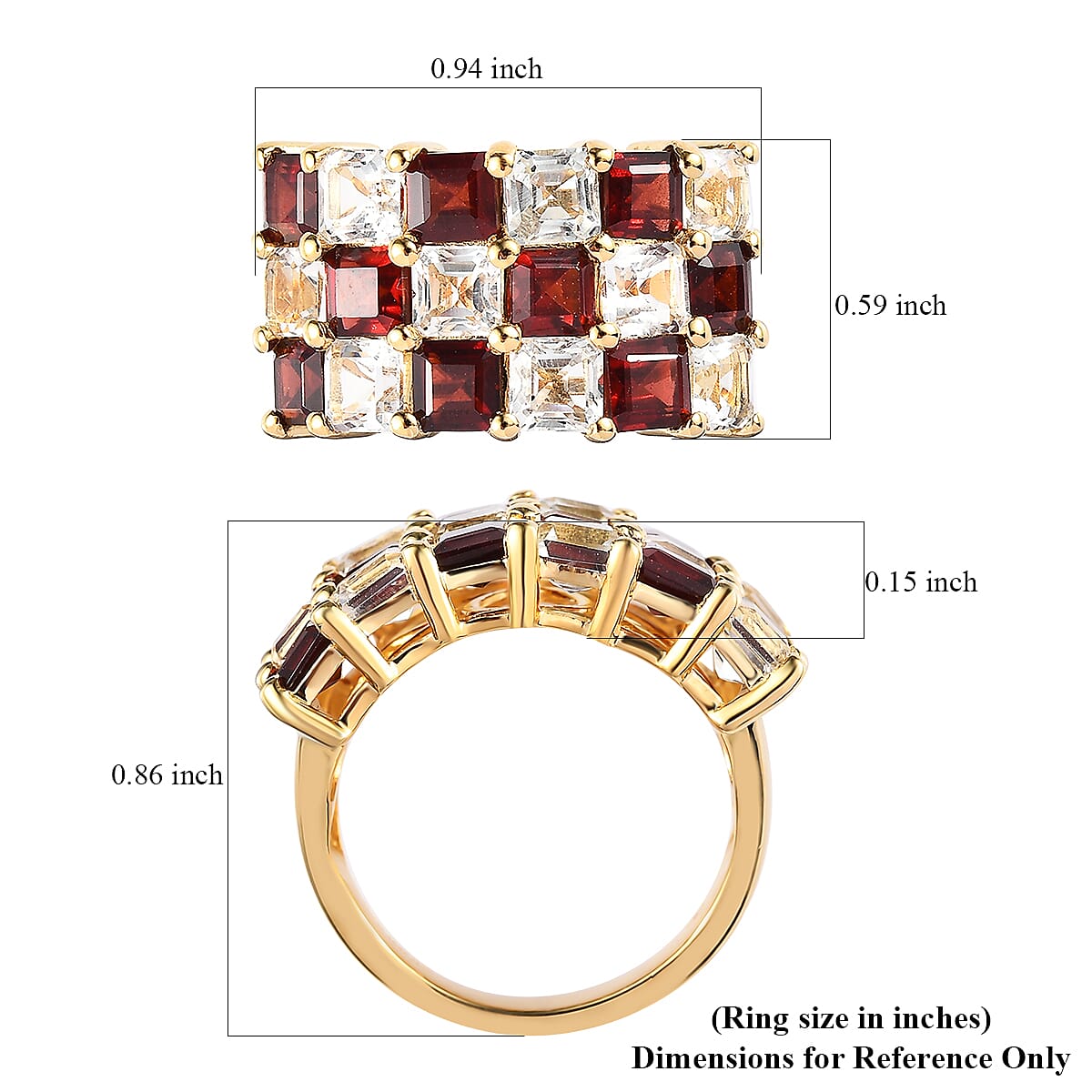 Mozambique Garnet and White Topaz 8.35 ctw Ring in 18K Vermeil Yellow Gold Over Sterling Silver (Size 7.0)