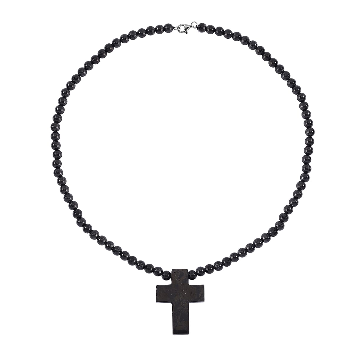 Shungite Cross Pendant with Beaded Necklace 20 Inches in Rhodium Over Sterling Silver 220.40 ctw image number 2