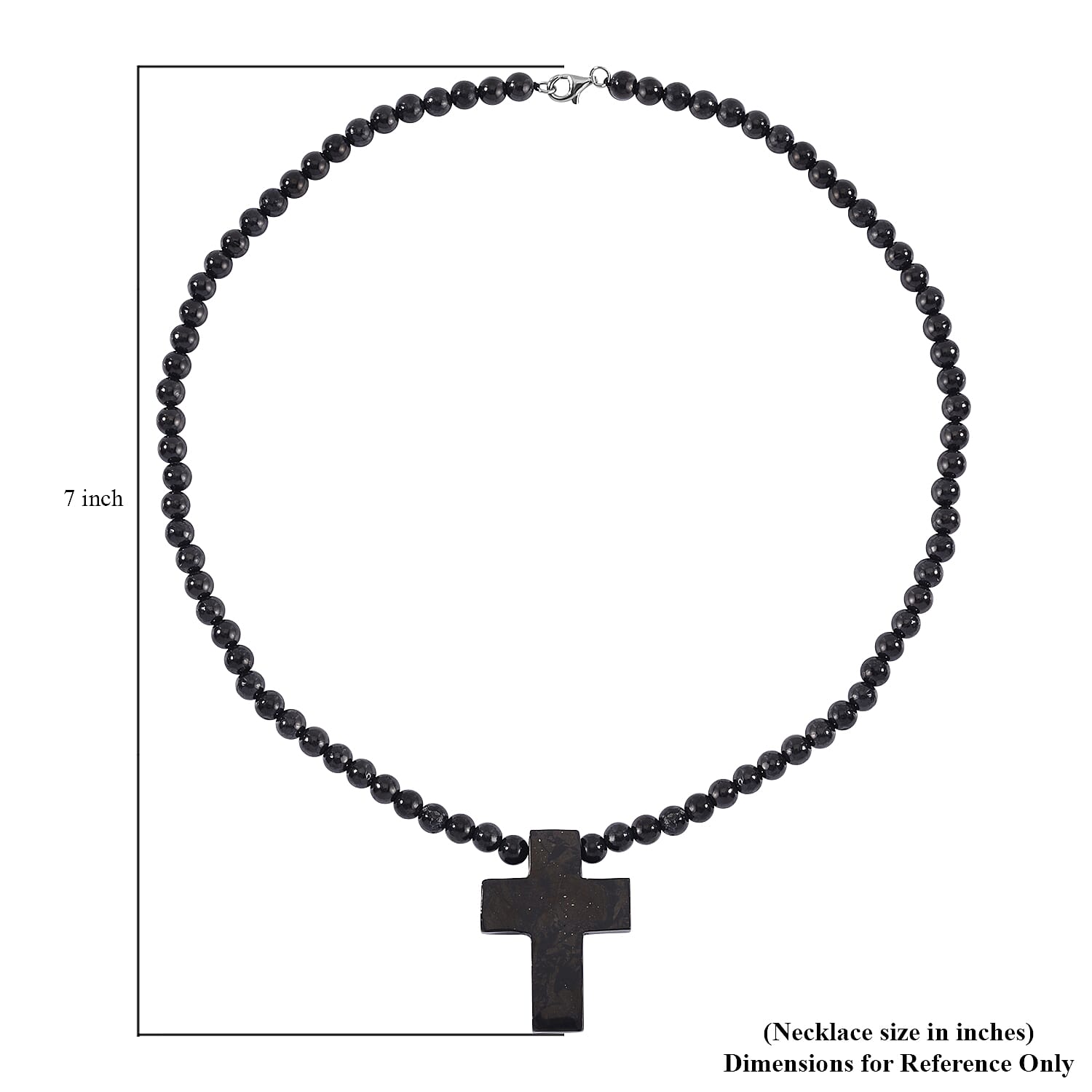 Shungite Cross Pendant with Beaded Necklace 20 Inches in Rhodium Over Sterling Silver 220.40 ctw