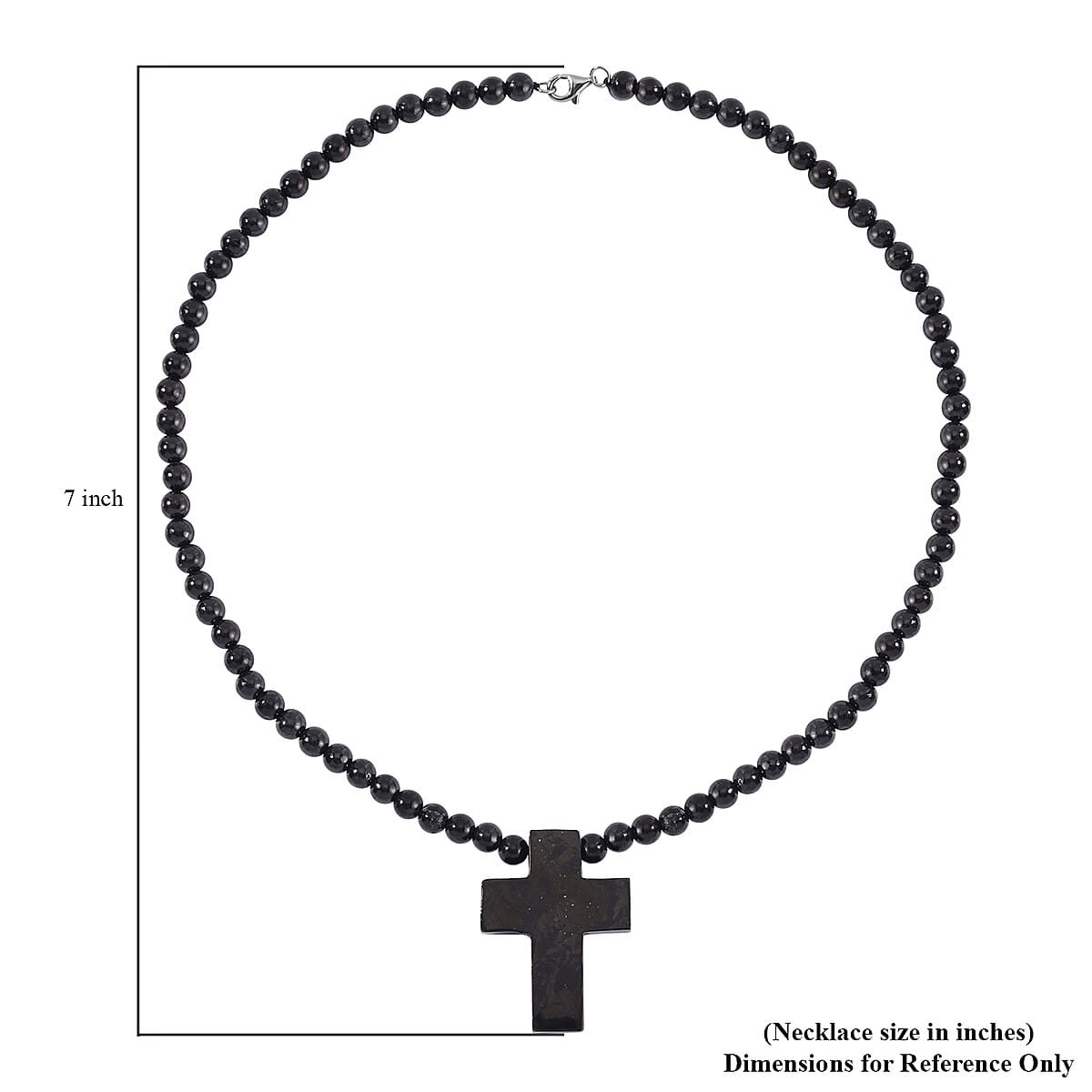 Shungite Cross Pendant with Beaded Necklace 20 Inches in Rhodium Over Sterling Silver 220.40 ctw image number 5