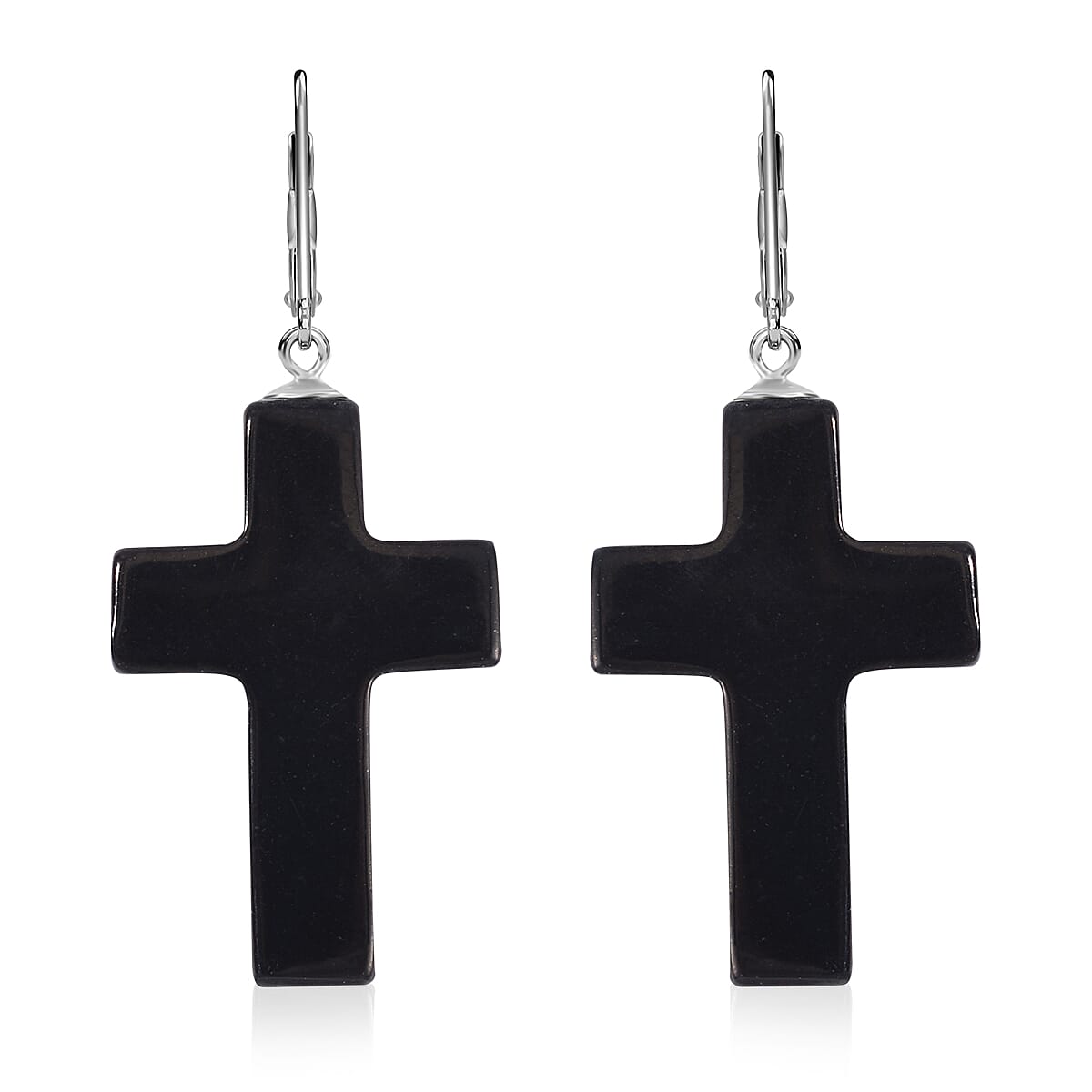 Shungite Cross Earrings in Rhodium Over Sterling Silver 39.00 ctw