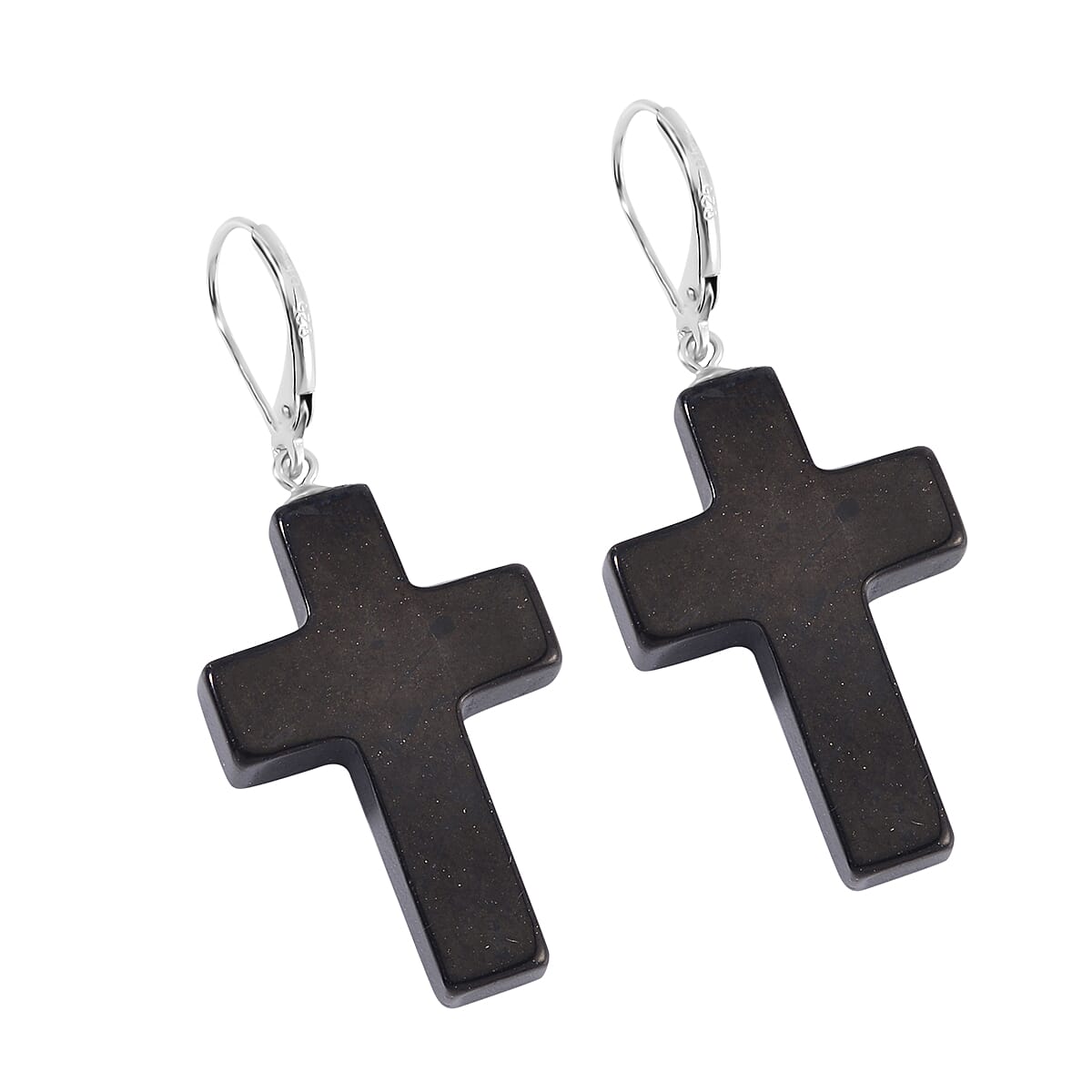 Shungite Cross Earrings in Rhodium Over Sterling Silver 39.00 ctw