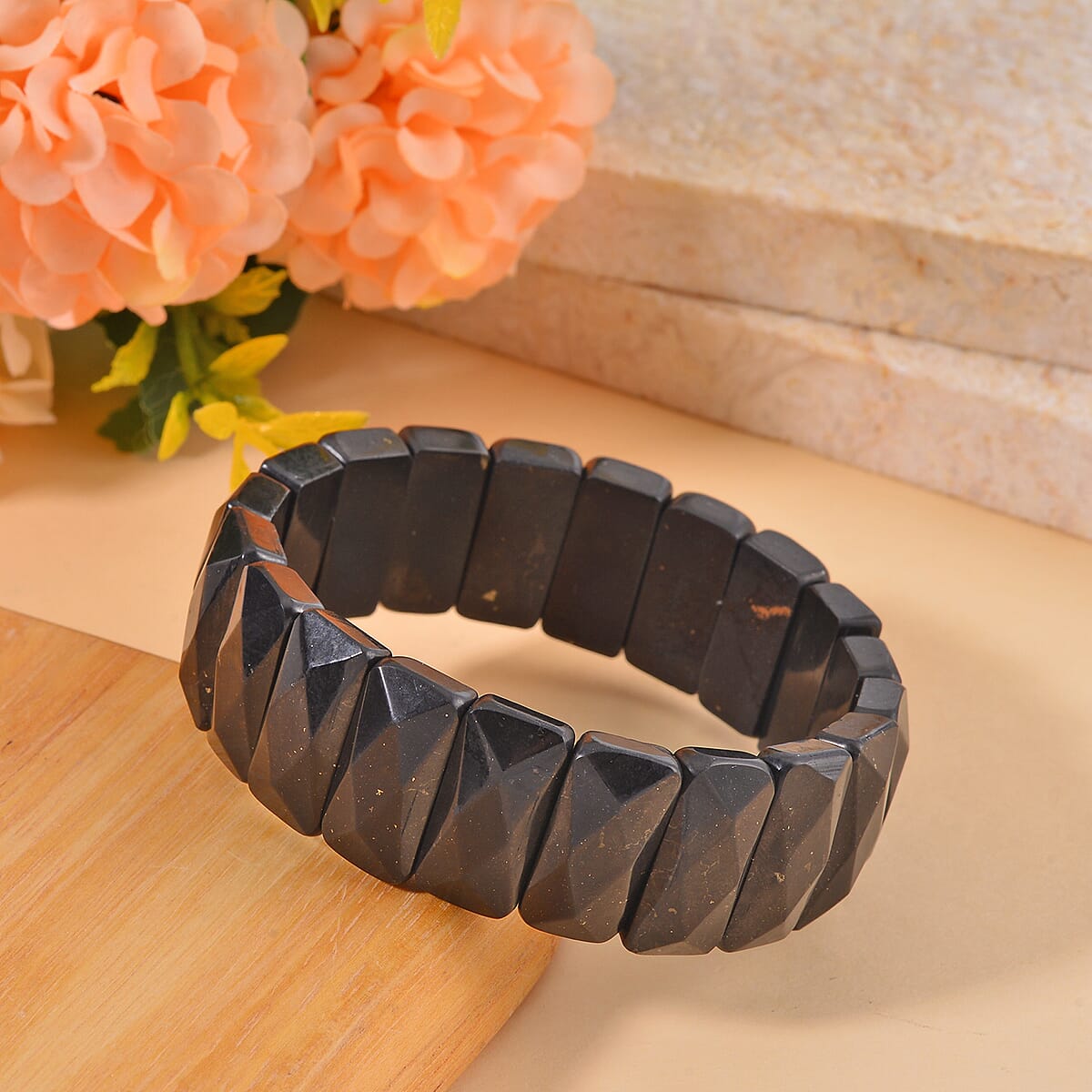 Shungite Block Stretch Bracelet 233.00 ctw image number 1