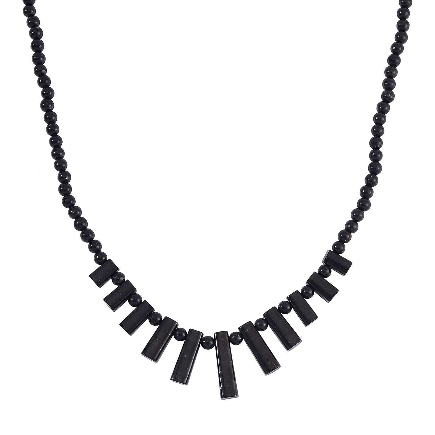 Shungite Bib Necklace 20 Inches in Rhodium Over Sterling Silver 220.40 ctw