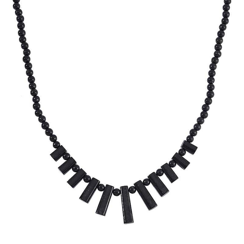 Shungite Bib Necklace 20 Inches in Rhodium Over Sterling Silver 220.40 ctw