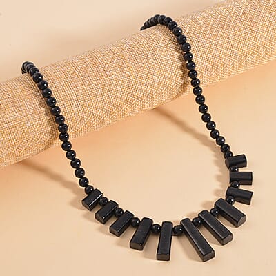 Shungite Bib Necklace 20 Inches in Rhodium Over Sterling Silver 220.40 ctw