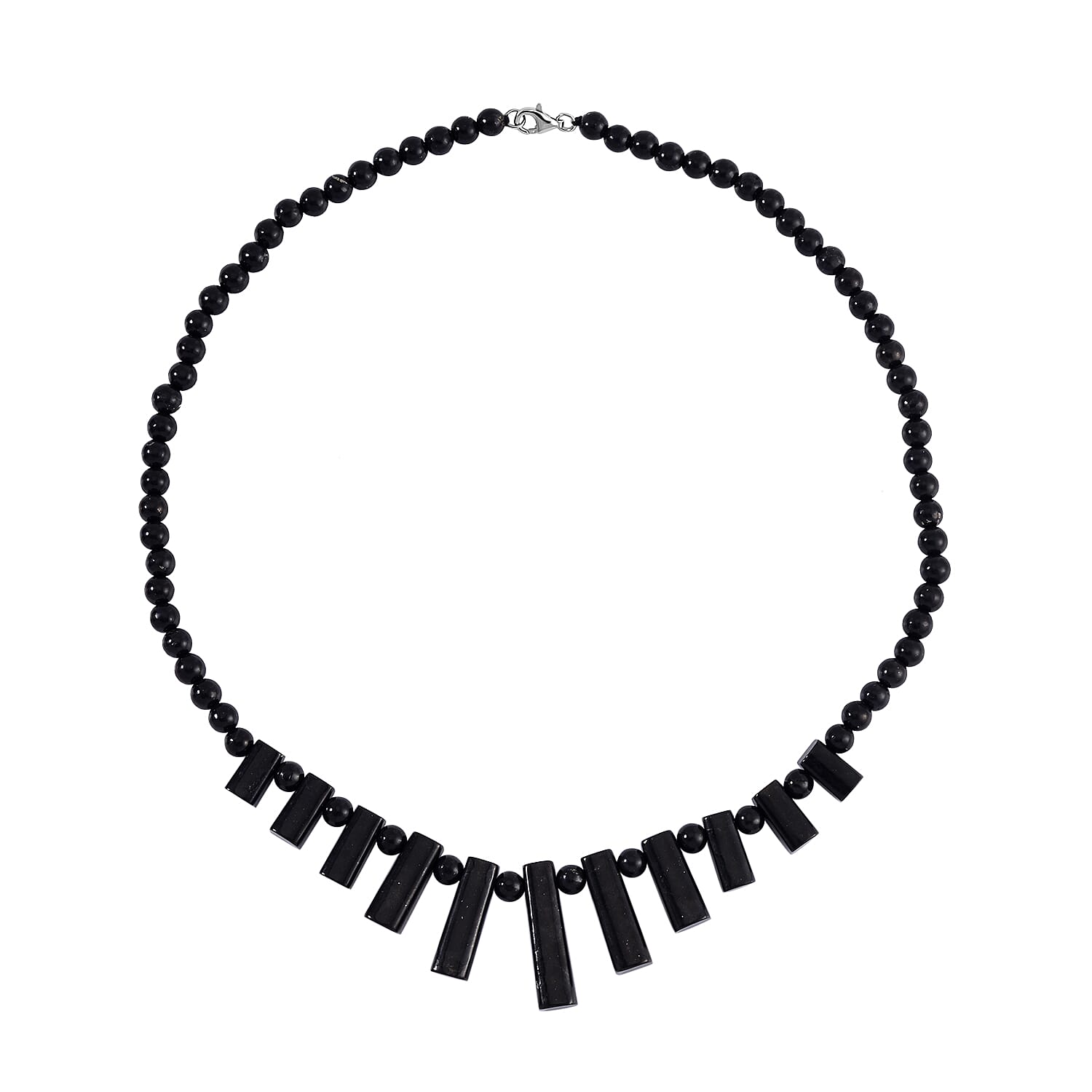Shungite Bib Necklace 20 Inches in Rhodium Over Sterling Silver 220.40 ctw