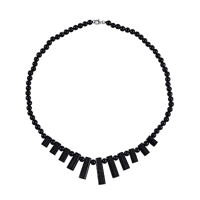 Shungite Bib Necklace 20 Inches in Rhodium Over Sterling Silver 220.40 ctw