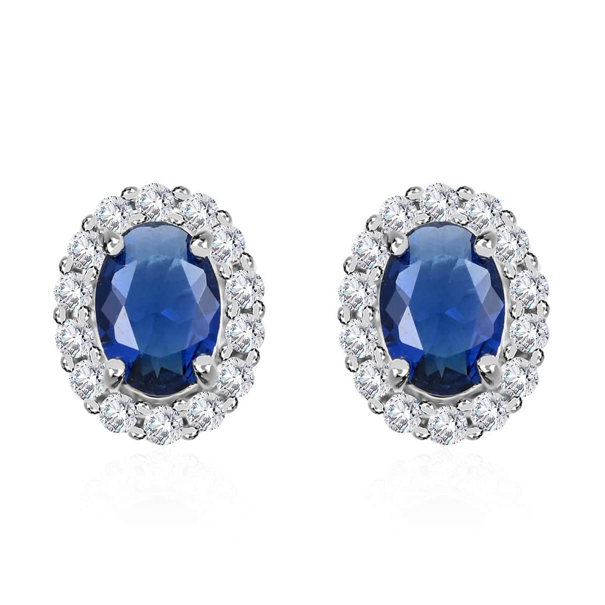 Simulated Blue and White Diamond Earrings in Silvertone 3.25 ctw image number 0