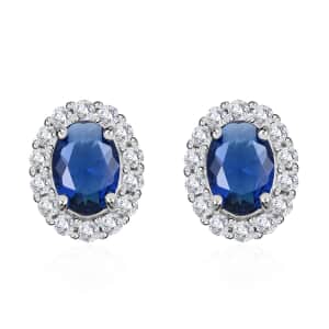 Simulated Blue and White Diamond Earrings in Silvertone 3.25 ctw