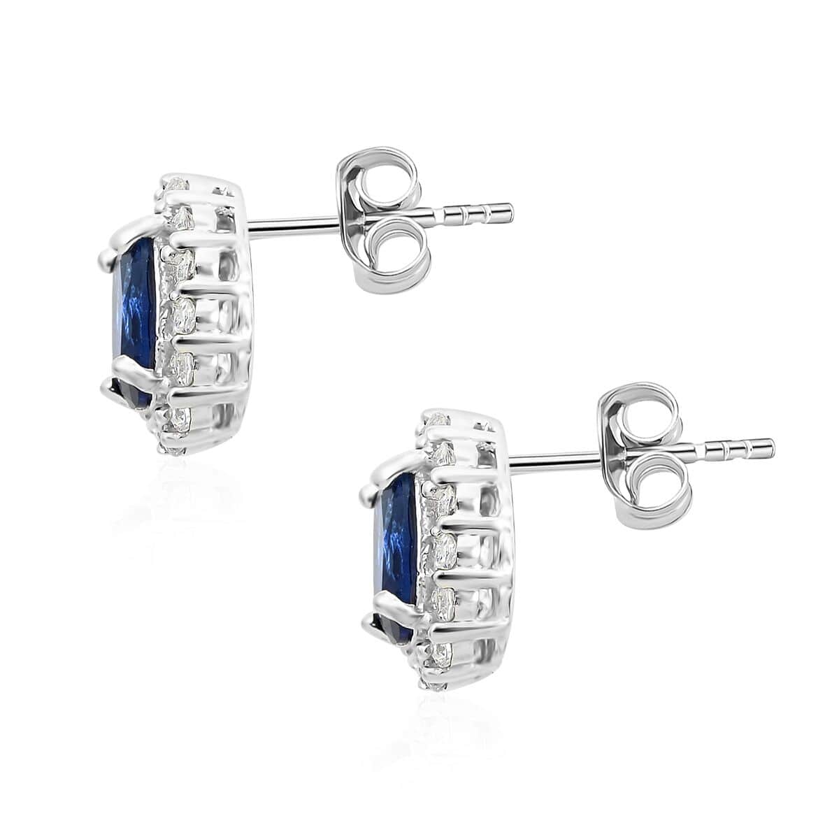 Simulated Blue and White Diamond Earrings in Silvertone 3.25 ctw image number 3