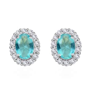 Simulated Sky Blue and White Diamond Earrings in Silvertone 3.25 ctw