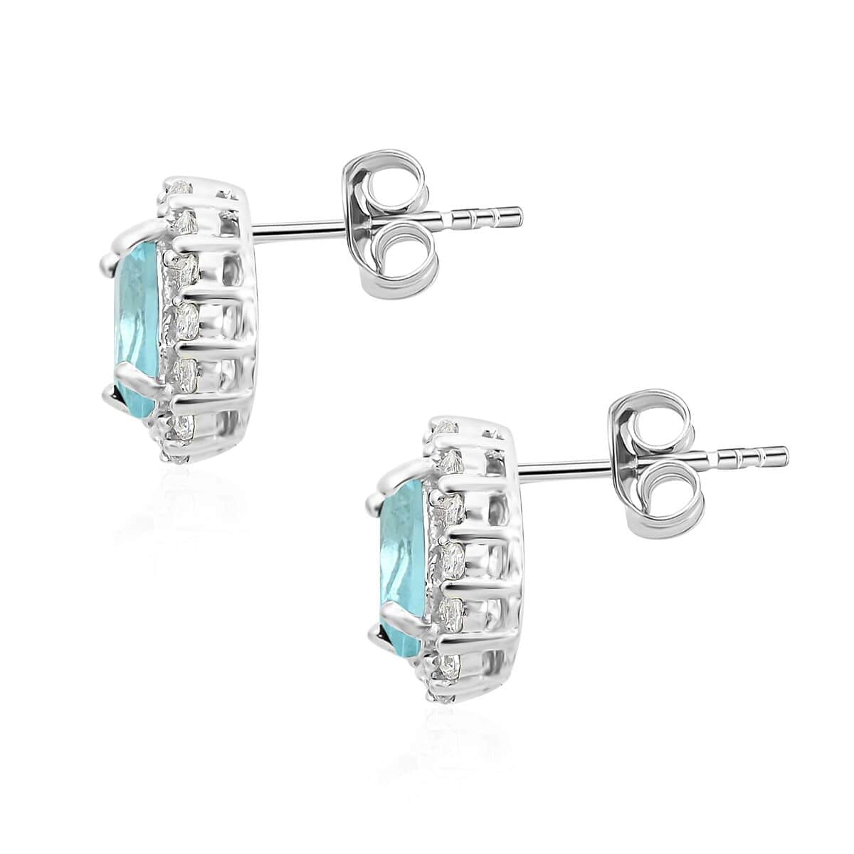 Simulated Sky Blue and White Diamond Earrings in Silvertone 3.25 ctw image number 3