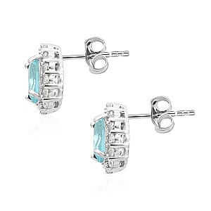 Simulated Sky Blue and White Diamond Earrings in Silvertone 3.25 ctw
