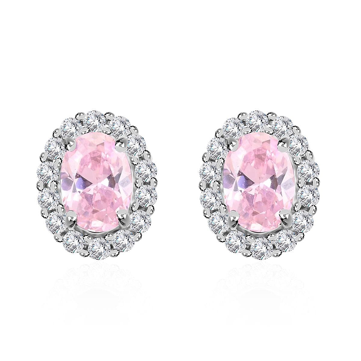 Simulated Pink and White Diamond Earrings in Silvertone 3.25 ctw image number 0