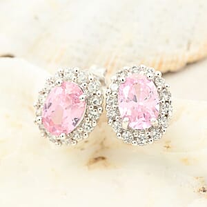 Simulated Pink and White Diamond Earrings in Silvertone 3.25 ctw