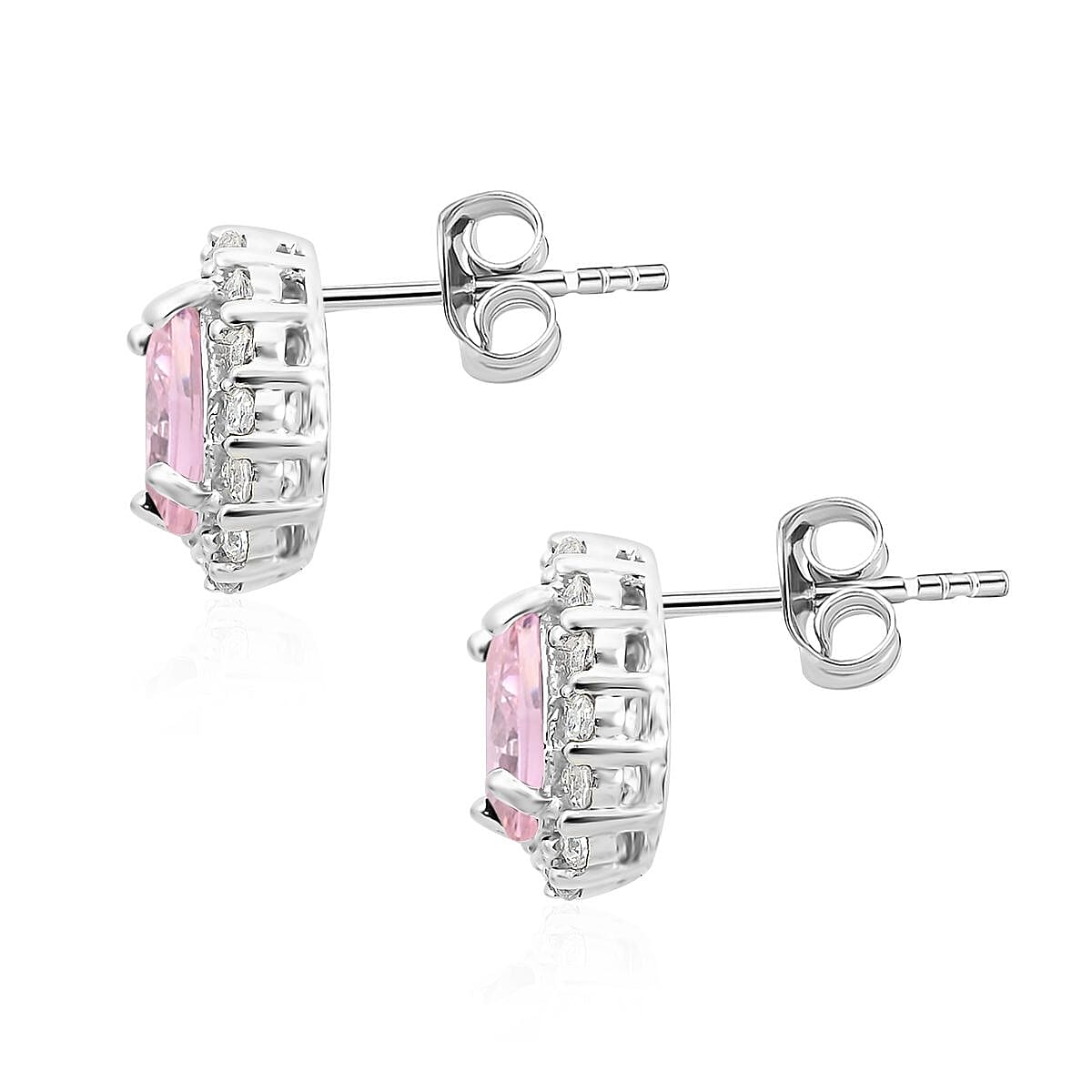 Simulated Pink and White Diamond Earrings in Silvertone 3.25 ctw image number 3