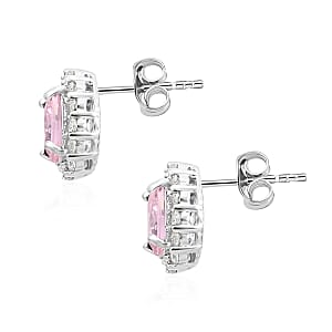 Simulated Pink and White Diamond Earrings in Silvertone 3.25 ctw
