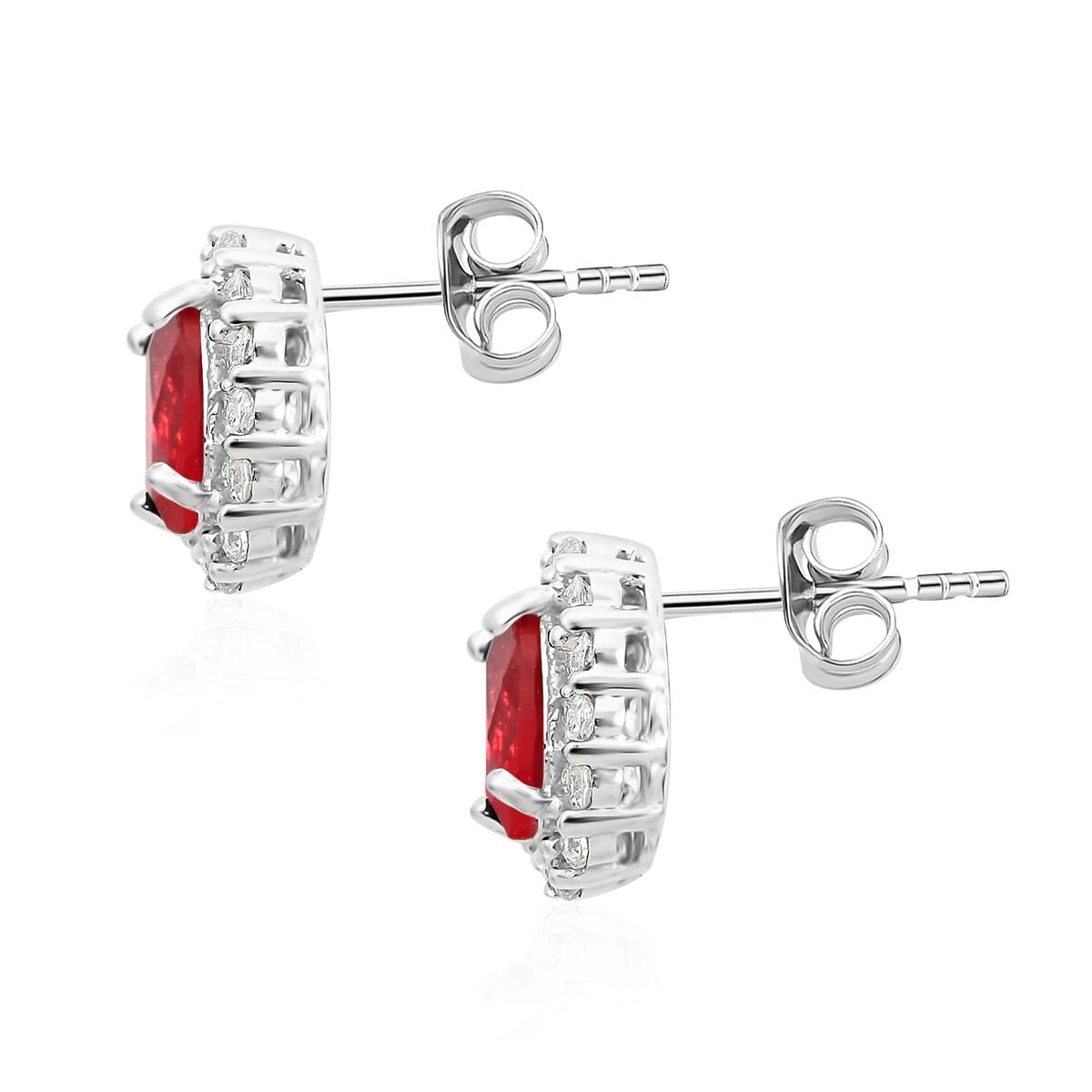 Simulated Red and White Diamond Earrings in Silvertone 3.25 ctw image number 3