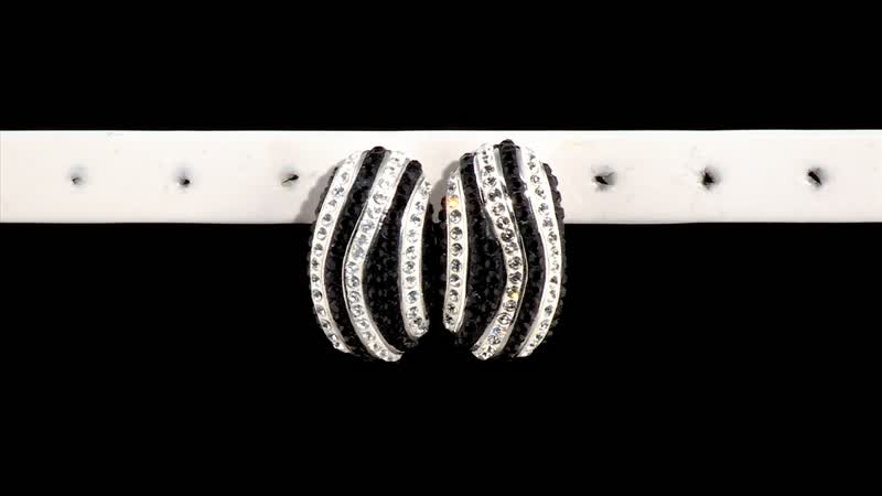 Black and White Austrian Crystal Earrings in Silvertone 3.00 ctw