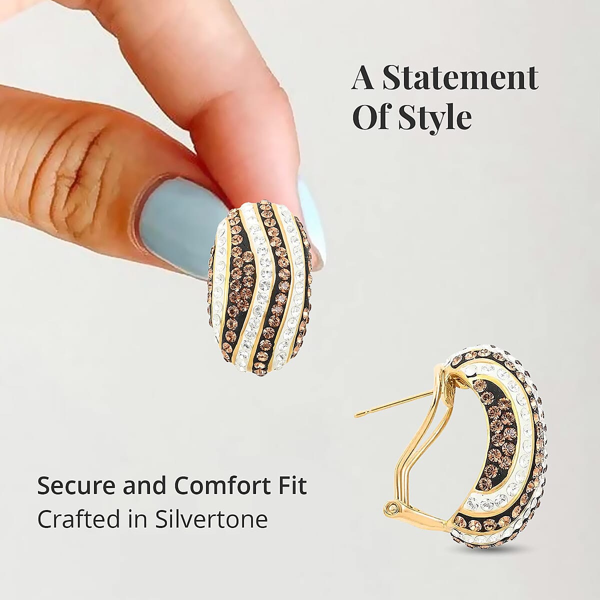 Champagne and White Austrian Crystal Earrings in Goldtone image number 3