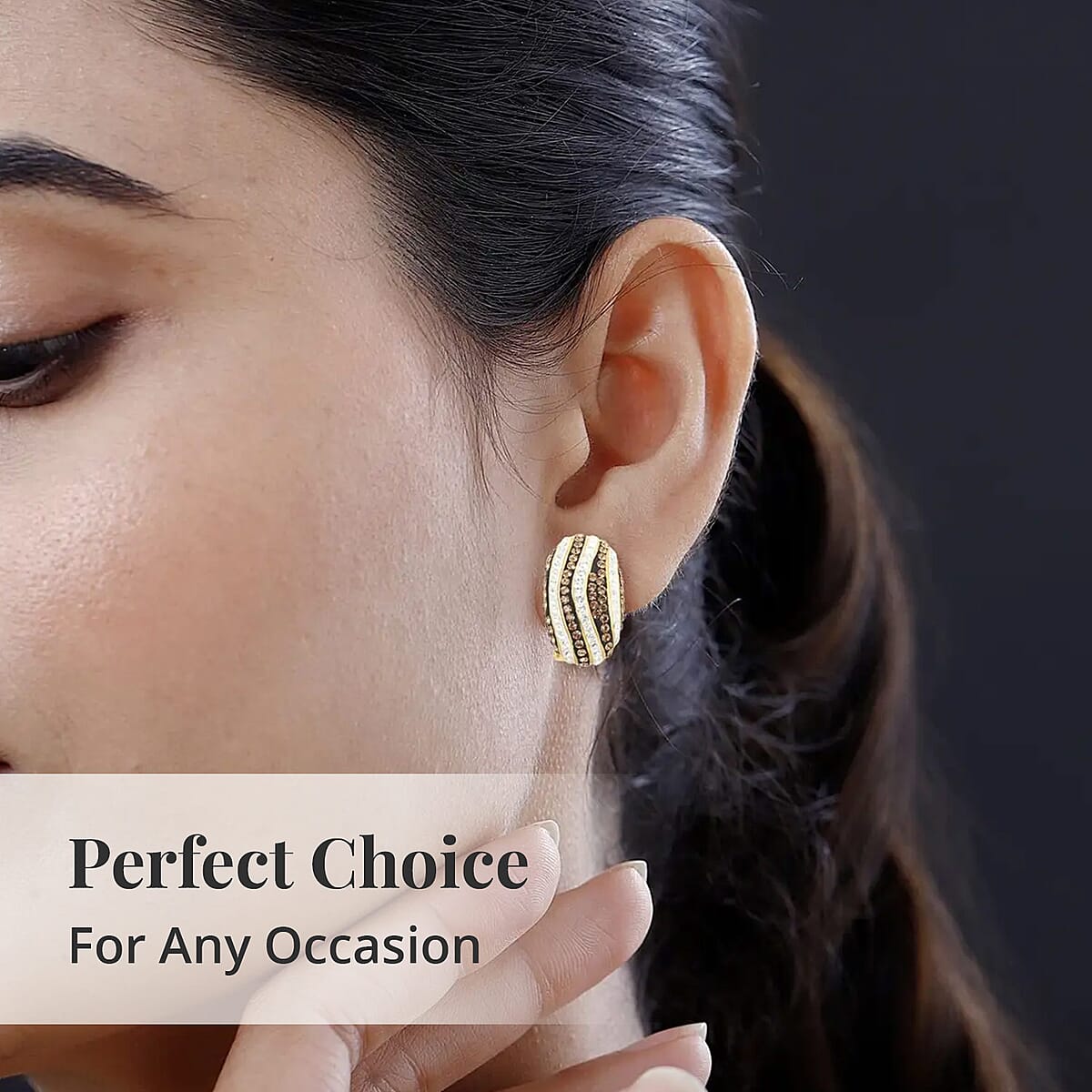 Champagne and White Austrian Crystal Earrings in Goldtone image number 4