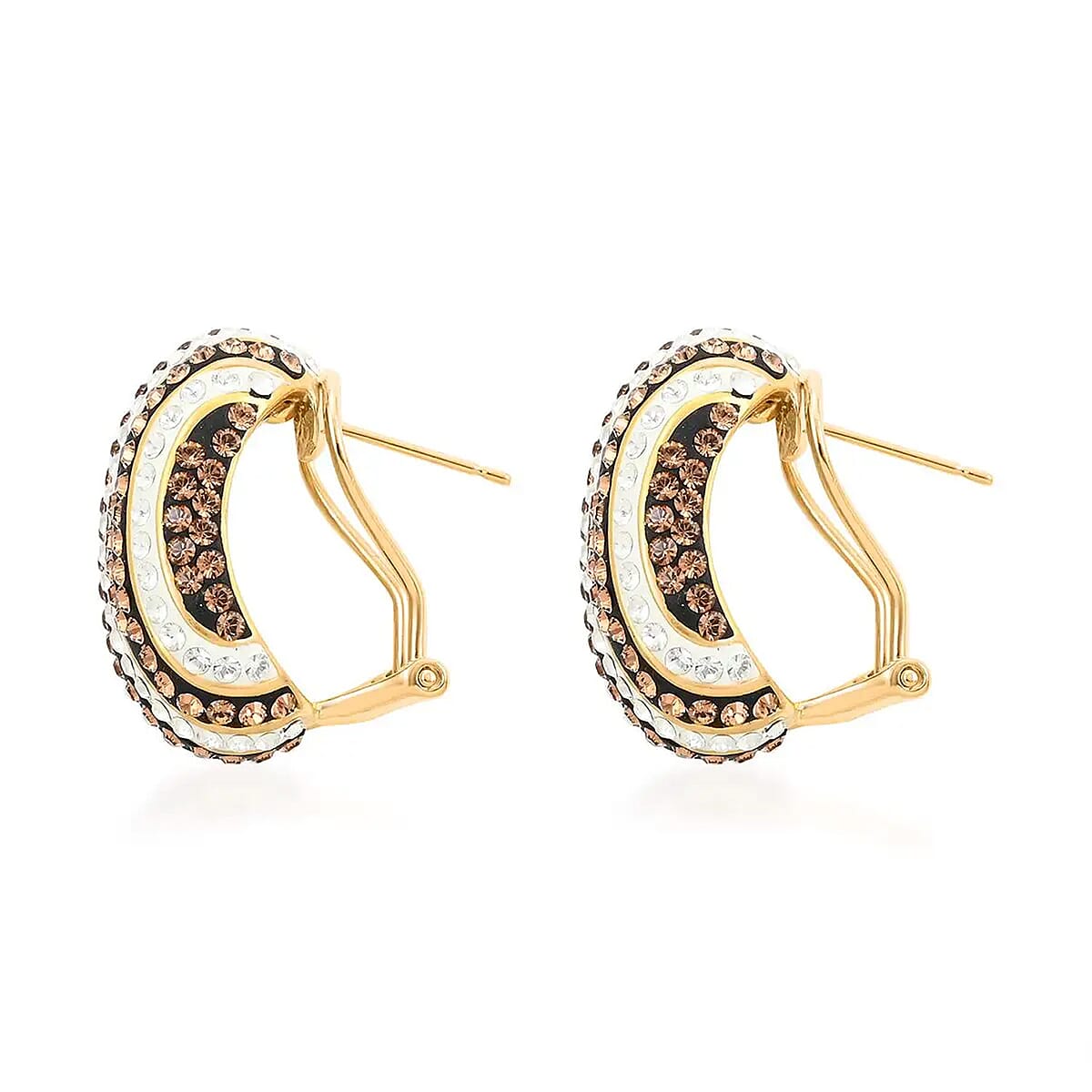 Champagne and White Austrian Crystal Earrings in Goldtone image number 5