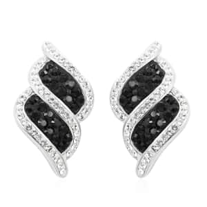 Black and White Austrian Crystal Earrings in Silvertone