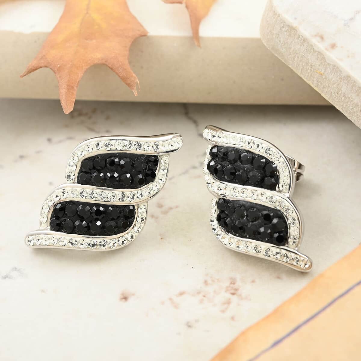 Black and White Austrian Crystal Earrings in Silvertone image number 1