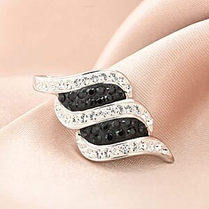 Black and White Austrian Crystal Pendant without Chain in Silvertone