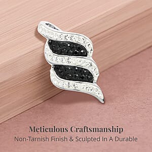 Black and White Austrian Crystal Pendant without Chain in Silvertone