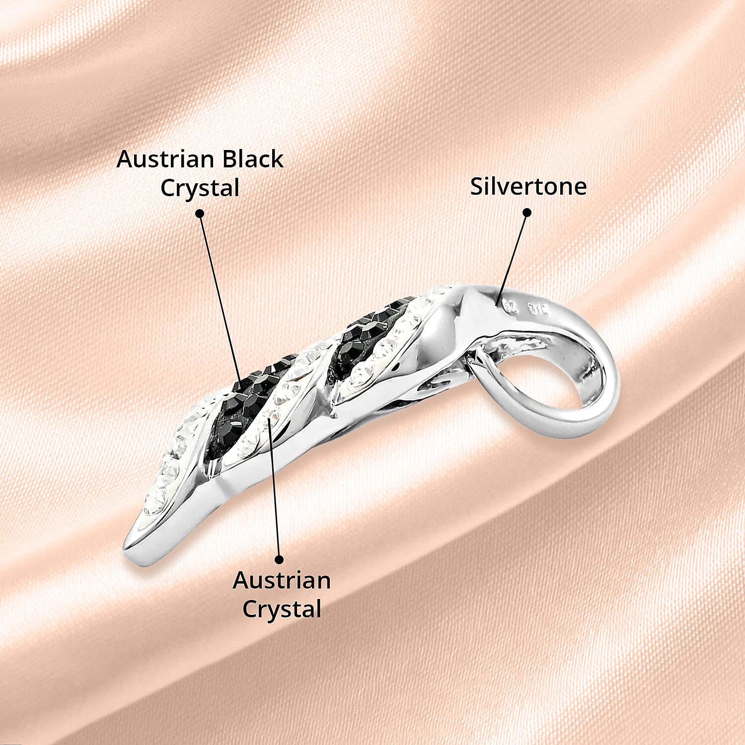 Black and White Austrian Crystal Pendant without Chain in Silvertone
