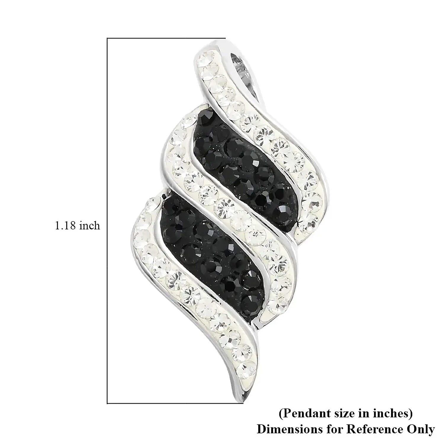 Black and White Austrian Crystal Pendant without Chain in Silvertone