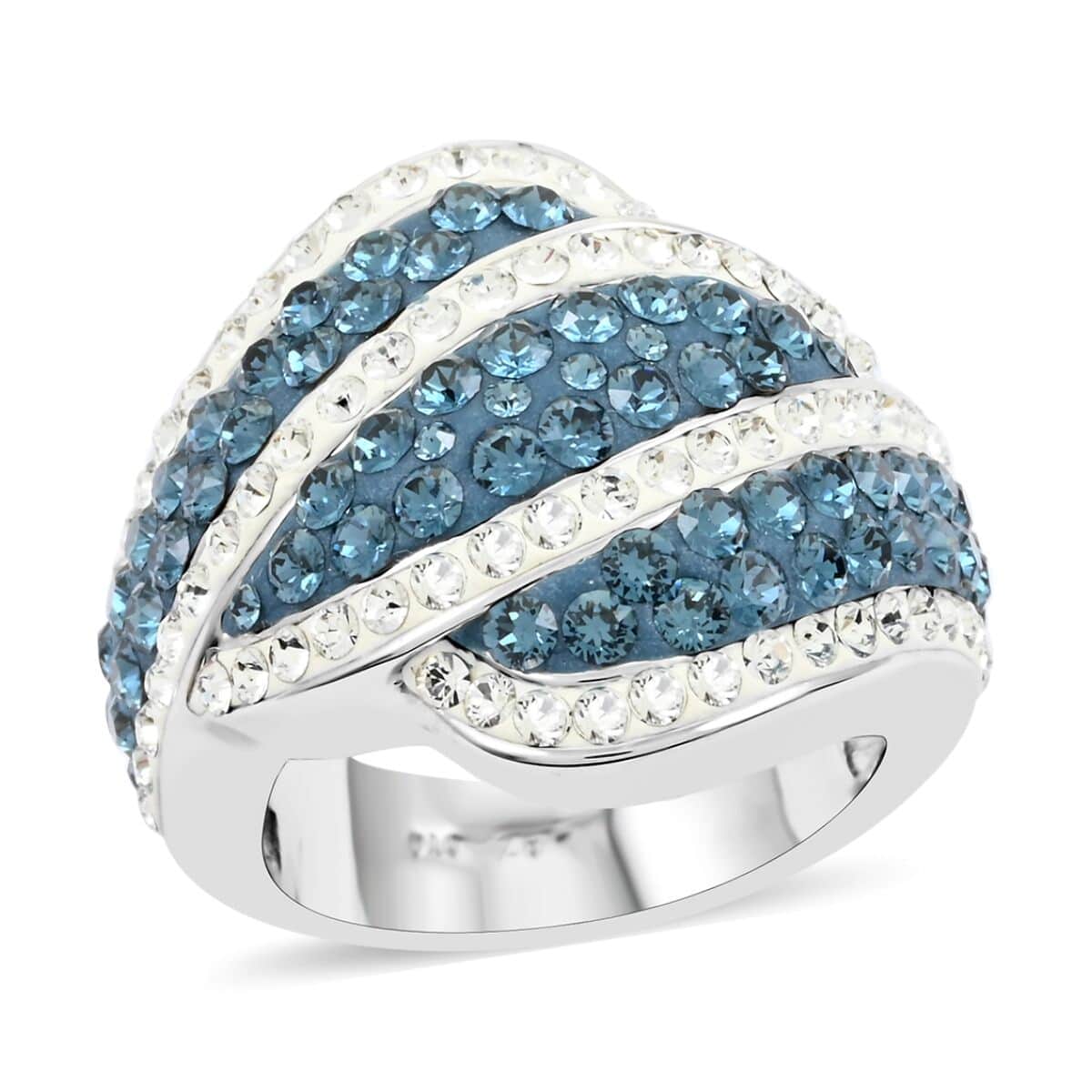 Blue and White Austrian Crystal Ring in Silvertone (Size 7.0) image number 0