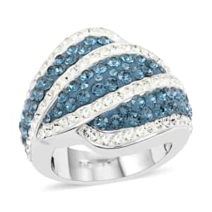 Blue and White Austrian Crystal Ring in Silvertone (Size 7.0)