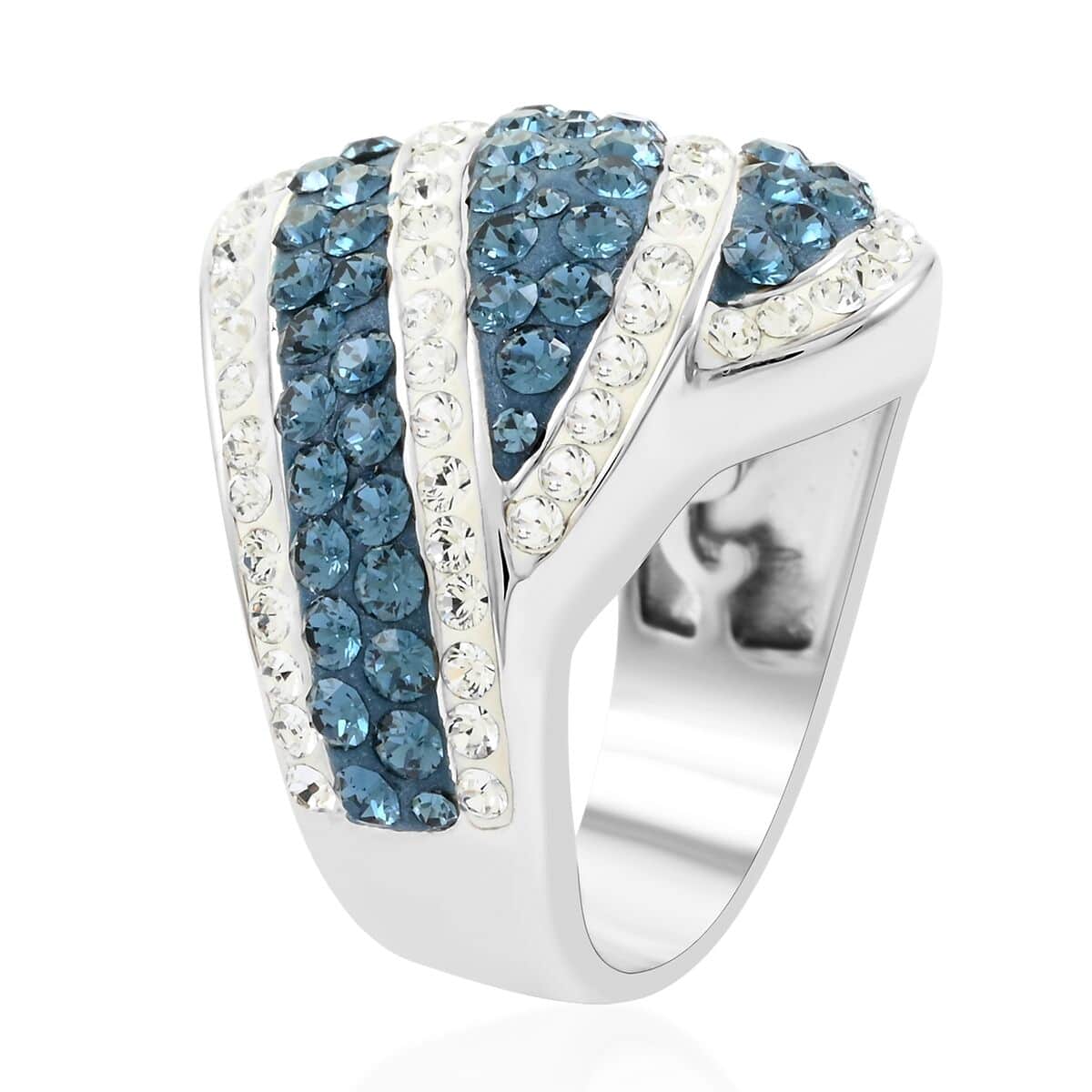 Blue and White Austrian Crystal Ring in Silvertone (Size 7.0) image number 3