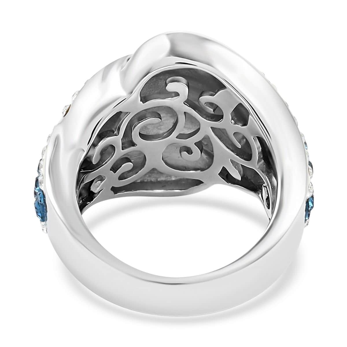 Blue and White Austrian Crystal Ring in Silvertone (Size 7.0) image number 4