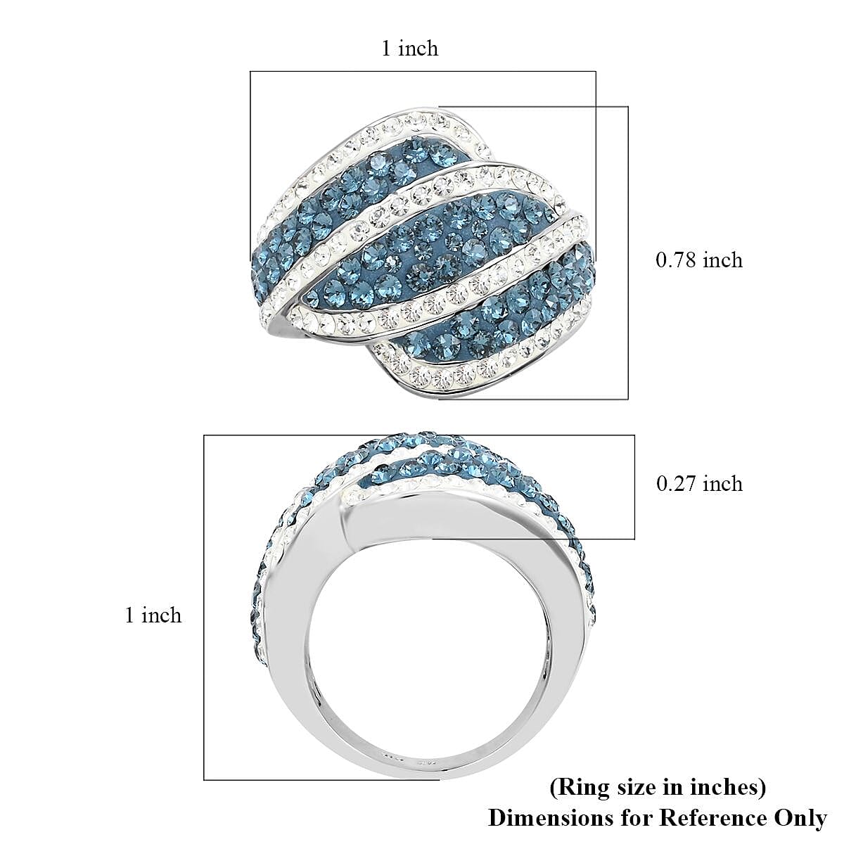 Blue and White Austrian Crystal Ring in Silvertone (Size 7.0)